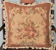 Wool Needlepoint Throw Pillow Cover Floral Rose Bouquet Handmade Cushion 18x18