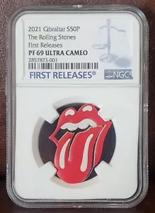2021 NGC PF 69 GIBRALTAR 10 grams Silver "THE ROLLING STONES" ***ERROR LABEL*** - Picture 1 of 4