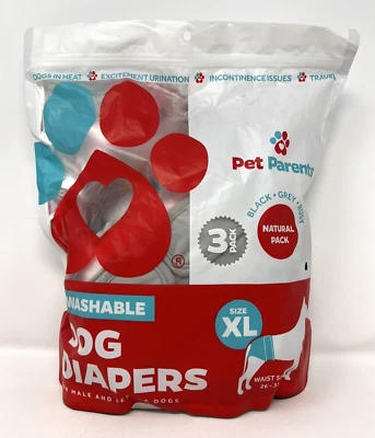Pañales lavables para perros Pet Parents paquete de 3 XL 26 - 35" cintura negro gris óxido NUEVO Foto 1 de 2