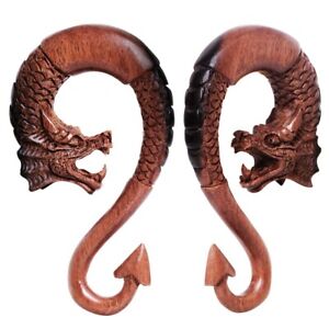 Pair of Ebony Wood Dragon Ornamental Hanging Taper with Arrow Tail 10mm