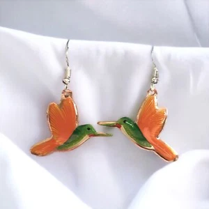 Handmade Mexican Copper Hummingbird Earrings - Hand Painted - Picture 1 of 4