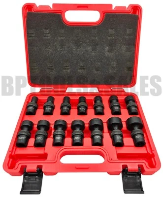14pc SAE 1/2" DR. Shallow Impact Flexible Wobble Joint Swivel Socket Set CR-MO - Image 1 of 4