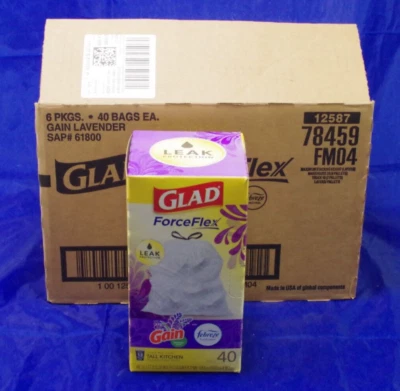 6X 40 Packs Glad ForceFlex 13 Gal Tall Kitchen Drawstring with Febreze - Image 1 of 2