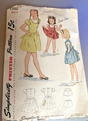 Vintage Simplicity 1946 Girls Dress Pattern Cut Complete 2 Chest 21 - Image 1 of 4