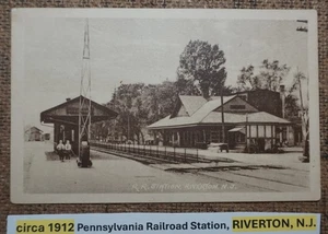 circa 1912 Pennsylvania Railroad Station, RIVERTON, N.J. SEPIA POSTCARD by EAGLE - Picture 1 of 2