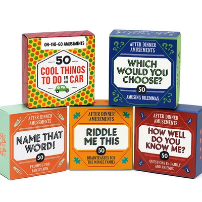 After Dinner Amusements Game Set 50 Cards Family Fun Prompts Riddles Travel Quiz