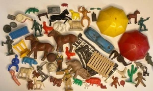 Vintage Toy Lot JUNK DRAWER Car Animals Fence Umbrella Whistle Soldiers and MORE - Picture 1 of 22