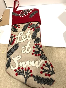 LET IT SNOW Weihnachtsstrumpf genäht Stickerei - Bild 1 von 7