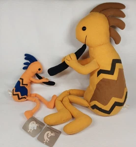 Kokopelli Bean Dolls 1998 bambole di peluche suonatori di flauto con etichette 22" + 11" vintage - Foto 1 di 14