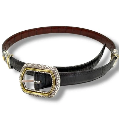 Cinturón Marcus 40210 BRIGHTON Negro Marrón Dos Tonos Cuero de Cocodrilo Foto 1 de 4