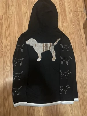 Victoria’s Secret Pink Black Rhinestone Bling Dog Hoodie L - Image 1 of 4