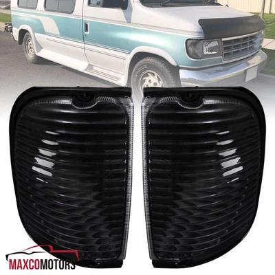 Black Corner Lights Fits 1992-2007 Ford E150 E250 E350 E450 Econoline Van Lamps - Image 1 of 4