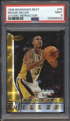 Bowman's Best ATOMIC REFRACTOR 1996 Reggie Miller #45 PSA 9 Pacers Mint Hof Foto 1 de 2