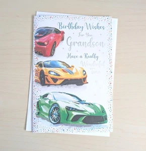 Grandson Birthday Card - Male Men Boy Adult Sport Car - 7.5"x5" - Picture 1 of 3