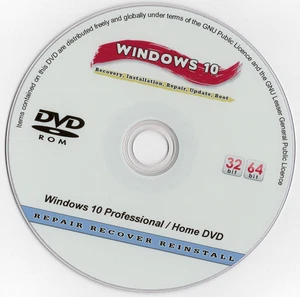 Windows 10 Professional 32/64bit For Installation, repair, recovery DVD Disk - Picture 1 of 1