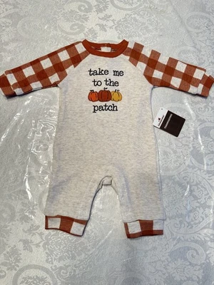 NWT Baby Boys Girls Unisex 0-3 mo PUMPKIN Patch Romper One Piece Outfit Gingham - Image 1 of 4