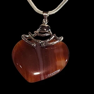 Collar enchapado en plata esterlina de 16" corazón de ágata roja corazón en ágata - Imagen 1 de 11