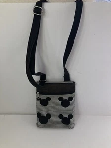 Disney Parks Mickey Mouse Black White Striped Crossbody Bag Purse Vacation Gift  - Picture 1 of 7