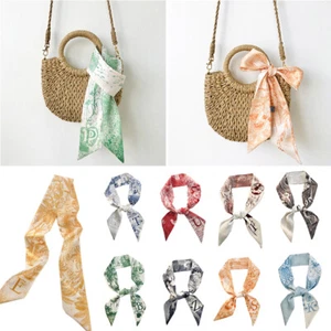 Long Silk Scarf Narrow Neckerchief Scarves Bag Handle DIY Hair Ties Band Letter - Picture 1 of 53
