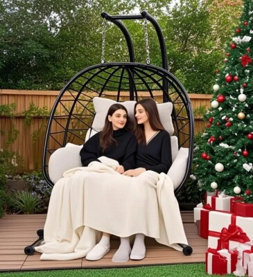 Sillas colgantes de huevo para 2 personas para silla oscilante de doble porche exterior con soporte Foto 1 de 4