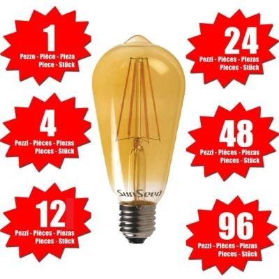 SunSeed Lampadina Vintage E27 Filamento LED 6W 600lm Extra Calda 2200K Dimmerab. - Immagine 1 di 4