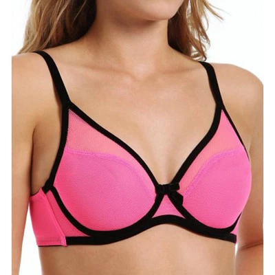 Claudette Fishnet Scoop Neck Bra Pink Women's Lingerie Intimates Underwire Mesh  - Image 1 of 2