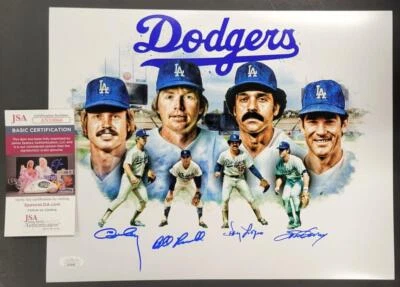 Dodger Infield signed 11x14 Photo #2 Russell Garvey Cey Lopes autograph JSA - Image 1 of 4