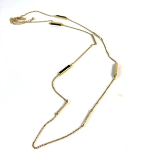 Kate Spade Long Necklace Goldtone Black Enamel Tiny Rhinestones Station 32" - Picture 1 of 5