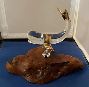 Wal Glas Gold Figur Glas Vintage Glas auf Holz Ozean Strand Dekor 6 x 5" - Bild 1 von 5