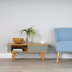 Bamboo Coffee Table with Light Grey Sliding Doors 400mm H x 1000mm W x 500mm D - Picture 1 of 3