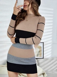 NWT! SHEIN WOMEN’s Striped Color Block Mock Neck Bodycon Sweater Dress, XS - Picture 1 of 3