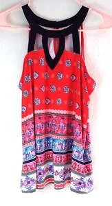 Maglione camicetta FLT Studio donna senza maniche rosso azteco blu collo rotondo taglia L - Foto 1 di 14