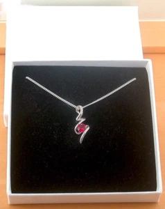 Sterling Silver Ruby Lab Created Pendant & Silver Chain/Ruby Necklace/Gift/UK - Picture 1 of 6