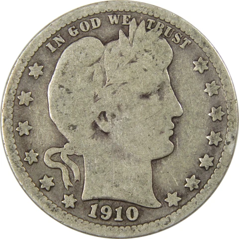 1910 Barber Quarter G Good 90% Silver 25c US Type Coin Collectible Cover