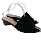 Taryn Rose Nicolette Womens Black Slides Low Chunky Heels Sandals Shoes sz 8.5