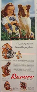 1947 COLLIE & GIRL REVERE EIGHT CAMERA & PROJECTORS PRINT AD - Picture 1 of 1