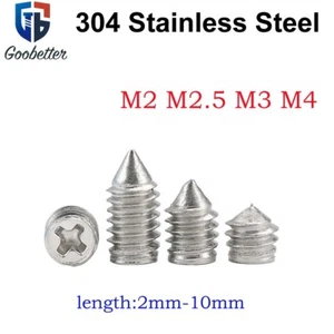304 Stainless Steel Cone Phillips Set Screws With Cone Point DIN 914 M2 M2.5-M4 - Picture 1 of 35