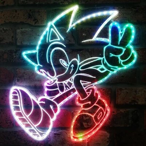 Letrero de neón multicolor de Sonic the Hedgehog. Letrero de neón Mancave, letrero de barra de neón - Imagen 1 de 2