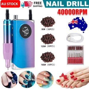 AU 40000RPM Rechargeable Electric Nail Drill Machine Manicure Portable Nail File - Picture 1 of 12