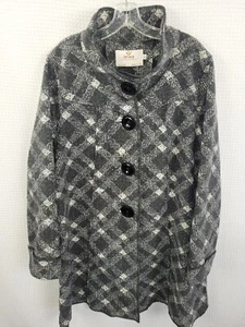 Janska Gray & White Becka Coat Unlined Size Large Big Button USA Made - Picture 1 of 12