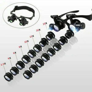 Uhrmacherlupe Juwelier Lupe Brillenlupe Kopflupe Lupenbrille mit LED 2.5-25X DHL - Bild 1 von 12