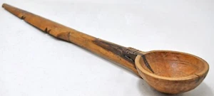 Antique Wooden Long Kitchenware Oil Spoon Original Old Hand Carved - Picture 1 of 8