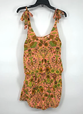 H&M Romper Womens Size 6 Pink Floral Print Tie Strap Sleeveless V Neck Tropical - Image 1 of 4
