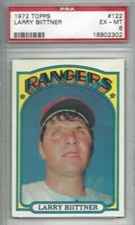 1972 Topps baseball card #122 Larry Biittner, Texas Rangers graded PSA 6