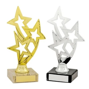 Sets of Gold and Silver Flowing Star Achievement School Trophies 185mm FREE P&P - Picture 1 of 3