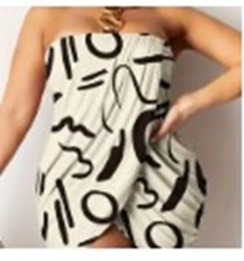 Plus Size Sexy Tube Romper, Geometric Print Apricot 4X - Изображение 1 из 1