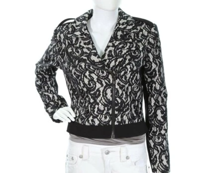 Alberto Makali Womens Lace Black Cream Front Zip Closure Biker Jacket Size 10/44 - Image 1 of 4