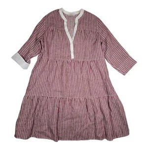 Rosso35 Linen Poplin Dress Womens Sz 46IT US 10 Red White Striped Cottagecore - Picture 1 of 9