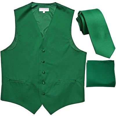 New Men's emerald green formal vest Tuxedo Waistcoat_2.5" necktie & hankie set  - Image 1 of 4
