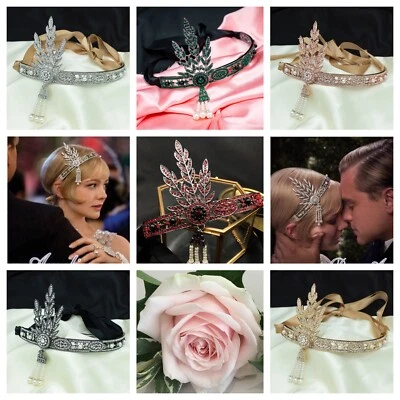 Gran diadema Gatsby Años 1920, tocado con aletas, década de 1920 vestido elegante vestido de fiesta Foto 1 de 4